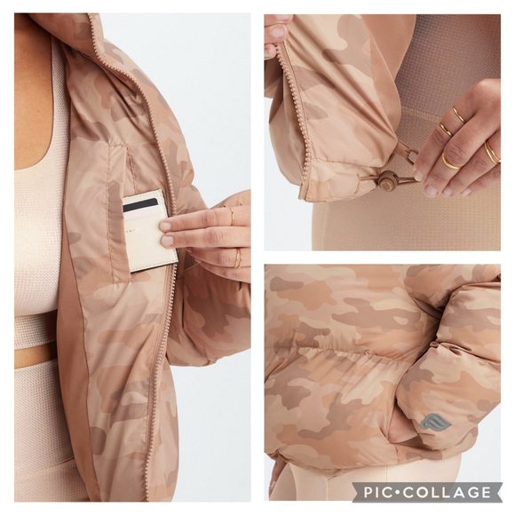Fabletics Wonder Crush Tan Multi Camo Cropped Puffer Jacket in Teddy Size 1X - Picture 12 of 13